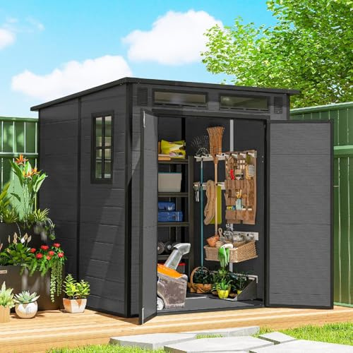 DecHome - Casetta da Giardino con 2 Ante, in Pp e Alluminio, 182x182x196 cm, Grigio Scuro