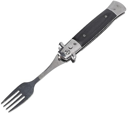 Naroote Tenedor de Resorte Plegable, Utensilios de Viaje, Tenedor Automático de Acero Inoxidable con Ergonómico, para Senderismo, Supervivencia y Acampada