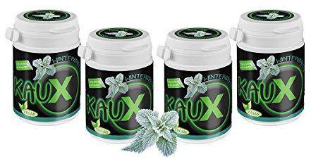 kauX Xylitol Zahnpflege-Kaugummi ohne Aspartam, 4'er Pack Wintergreen (60g=40 Stück pro Dose)