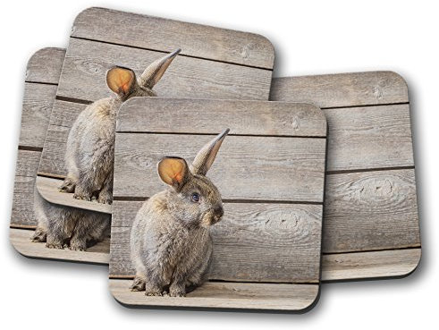 Ensemble de 4 – jolis Lapin en liège Dessous-de-verre – Gris Marron Bunny # 8390