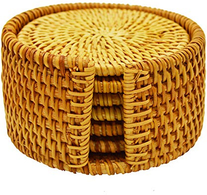 Lot de 6 sous-Verres tissés pour Boisson, Porte-gobelet Ronds en rotin de 10,2 cm, Dessous de Verre Simples en Osier Fait à la Main, Dessous de Verre décoratifs pour Table Basse, gobelets, comptoirs,