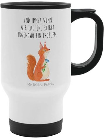 Mr. & Mrs. Panda Thermobecher Eichhörnchen Blume - Geschenk, Motivation Bilder, Spruch Deko, Warmhaltetasse, glücklich Spruch, Tiere, lustige