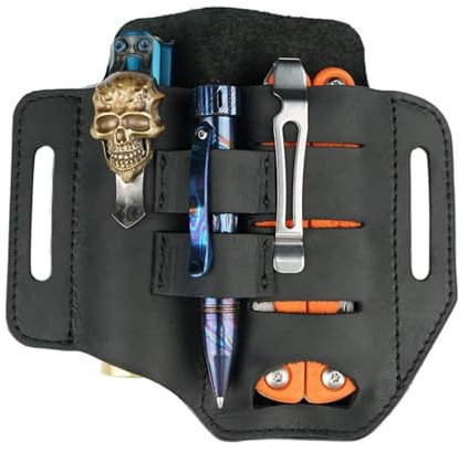 VIPERADE PJ13 Leder EDC Tasche Organizer Taktischer Multitool Halter mit Gürtelschlaufe Stifthalter für Taschenlampe Werkzeuge Outdoor Camping Mini Tools - Schwarz