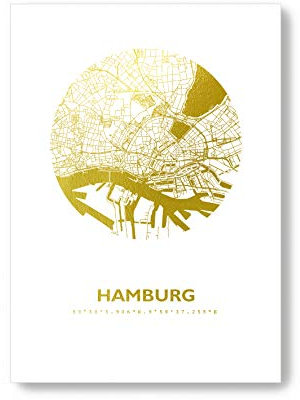 Hamburg Karte - Personaliserte Stadtplan Poster Rund in S/W Rose Gold Silber Kupfer - A4 A3 - Stilsichere Wandbilder Geschenke Arbeitszimmer Wohnzimmer Andenken Heimatstadt