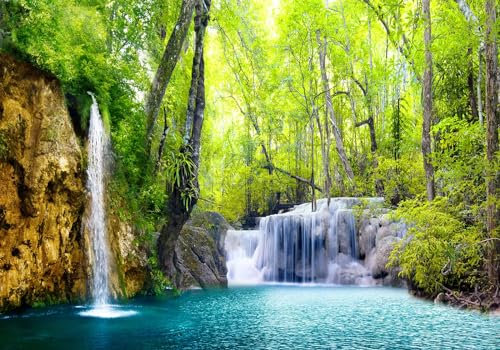 Wesmilewallpaper Papier Peint 3D Intissé Murales Forêt Verte Cascade Lac L'Eau Paysage Naturel Papier Peint Panoramique Tapisserie Peinture Géant Poster Photo 350x245cm