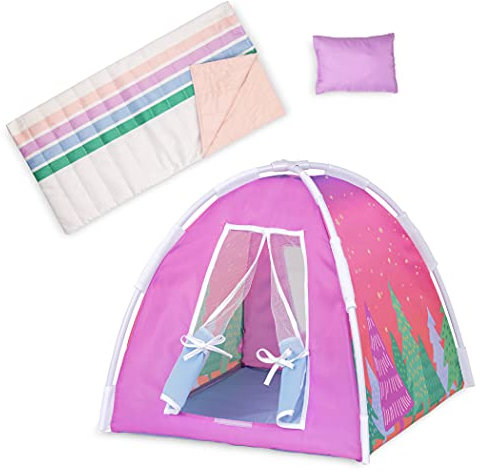 Glitter Girls GG57203Z Puppenzubehör – Puppenhaus Zubehör Set mit Zelt, Schlafsack, Kissen – Accessoires für 36 cm Puppen, Puppenmöbel Spielzeug für Kinder ab 3 Jahre (16 Teile), Pink