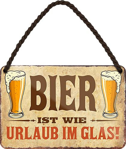 schilderkreis24 – Blechschild Lustiger Bier Spruch “Bier ist wie Urlaub Glas“ Deko Küche Bar Theke Biergarten Stammtisch Kneipe Humor witzige Geschenkidee Geburtstag Weihnachten 18x12 cm
