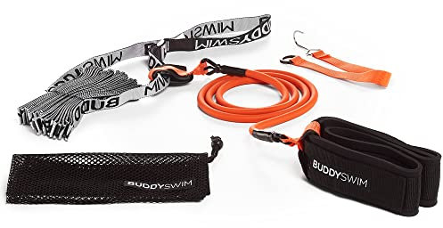 Buddyswim Schwimmgürtel für statisches Schwimmtraining. Verstellbares Zugseil für Krafttraining mit elastischem Latexband, geeignet für Kinder, Amateure und Profis.