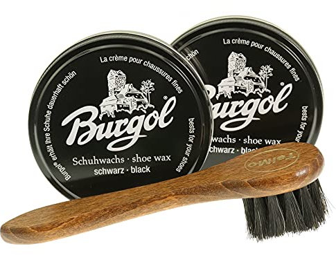 Dopplpack Burgol 2x100ml Schuhwachs mit TelMo Cremebürste [Schwarz - Schwarz]