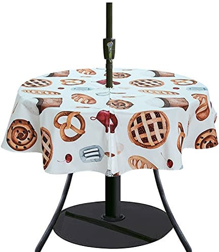 Rund Tischdecke Mit Sonnenschirm Loch, Waschbar Wachstuchtischdecke Gartentischdecke Wachstuch, Wasserdicht Outdoor Tischdecke Für Tisch Mit Sonnenschirmen, Picknick, Party, Camping, 153cm Durchmesser