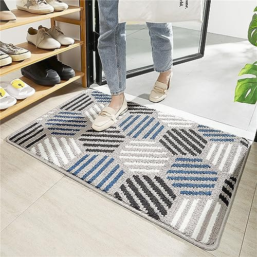 Badezimmermatte Weicher Saugfähig Badezimmerteppich, Treer Mikrofaser Beflockung Badematten Antirutsch Badvorleger Duschteppich Waschbar Badteppich für Badezimmer (Blau,60x90cm)