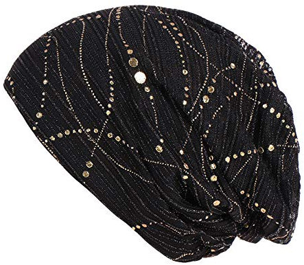 Zhiyao Klassische Beanie Mütze mit Strass Nieten Slouch Longbeanie Chemo Cancer Mütze Muslimisches Kopftuch Unisex