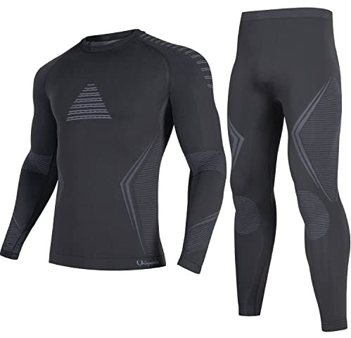 UNIQUEBELLA Mens Thermal Underwear Set Long Sleeve Tops Long Johns Thermal Base Layer Bottom Fleece Lined Quick Drying
