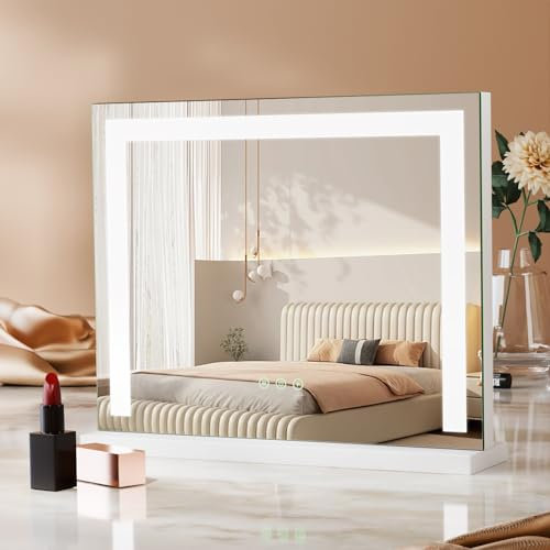 Heilmetz Hollywood Vanity Mirror 50×42cm, Dressing Table Mirrors with Lights, Light up Make up Mirror with Lighting Adjustable Brightness and 3 Color Temperature, White