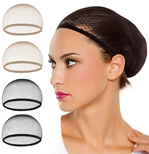 Wig Cap,Nylon Perücke Kappe,Perückenkappen,Perückennetz Haarnetz,Wig Cap Set,Elastische Haarnetz Nylon Wig Cap für Frauen und Männer,4 Stück