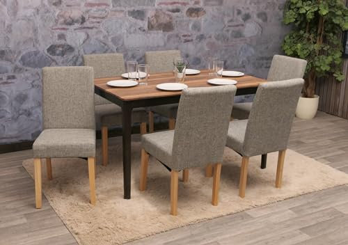 Mendler 6er-Set Esszimmerstuhl Littau-AM Stuhl Küchenstuhl - Textil, grau, helle Beine