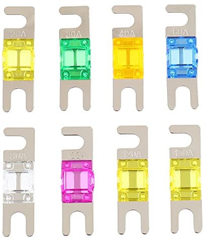 SIGANDG Mini fusibili ANL da 20 A, 30 A, 40 A, 60 A, 80 A, 100 A, 120 A, 150 A, per sistemi audio e video marini per auto, fusibili elettronici (8 pezzi)