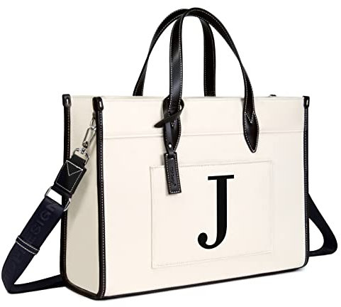 TOPDesign Initiale Laptop-Tragetasche für Frauen, stilvolle Canvas-Tasche für 39.6 cm (15.6 Zoll) Computer, personalisierte monogrammierte Arbeitstasche, Bürohandtasche, perfekte Geschenke für sie