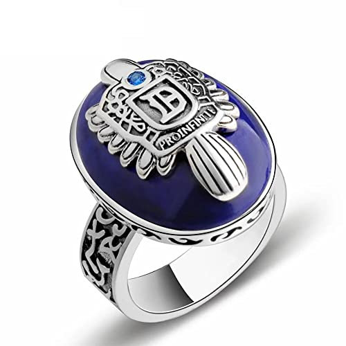 Damon Salvatore Ring aus echtem 925er Sterlingsilber für Männer mit Intarsien aus Lapislazuli-Naturstein ~ individueller Buchstabe,