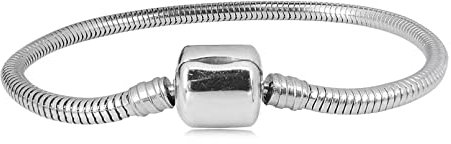 LSxAB Moments Slider Charms Bracelet with Clip Lock Clasp Stainless Steel 19cm Snake Chain Compatible With Pandora Charms for Women Girls Jewellery Making