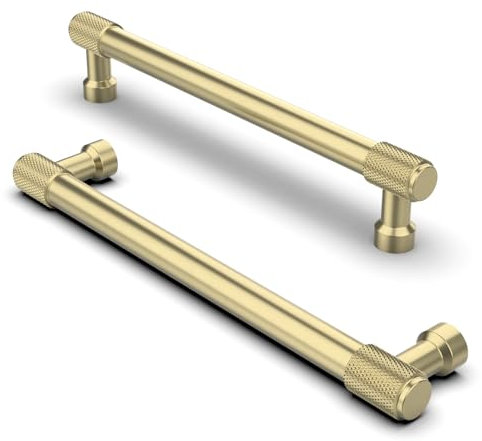 Furniware Pack of 10 Gold Knurled Cabinet Handles - 160mm(6.3 Inch) Hole Center Pulls