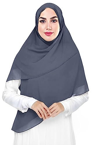 Lina & Lily Premium Chiffon Damen Muslim Hijab Kopftuch Schal Quadrat 145 x 145cm (Schiefergrau)