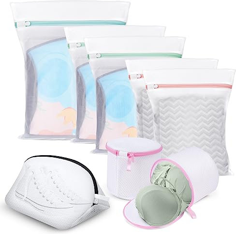 Flintronic Bolsa de Lavadora Malla, 8PC Bolsa de Lavandería Cremallera, Sujetador Bolsa Malla Lavado, Bolsa Malla Lavado de Zapatos, para Ropa Interior, Zapato, para Organizador de Colada, Lavadoras