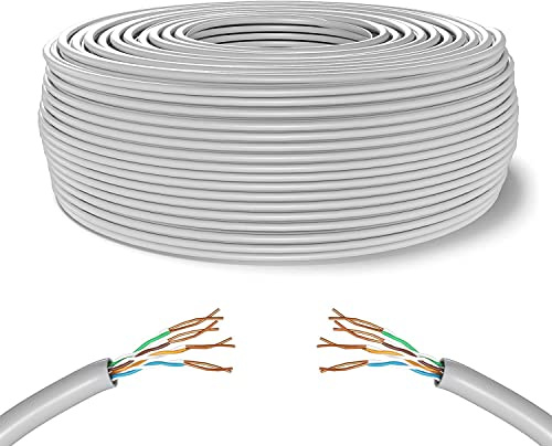 MY SMART SHOP CAVO DI RETE CAT6 MATASSA CATe 6 LAN ETHERNET M BOBINA INTERNET PLUG MODEM ROUTER ACCESS POINT REAPETER CCA RJ45 GIGABIT 10/100/1000 Mbps (50, BIANCO, FTP)