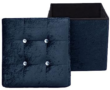 Artistic Fashionista Limited Ottoman Storage Box Crushed VELVET Folding Footstool Rest Seat Storage Stool Toys Chest Bench Blanket Linen Laundry Box (Small - 38x38cm, Navy Blue)