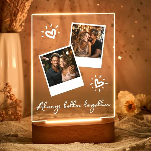 VEELU Personalisierte Nachtlampe Nachtlicht Acrylglas Geschenke für Männer Frauen Geburtstagsgeschenk für Freund Freundin Partner mit Foto Dekoration Geschenk Memory Foto Acrylglas Foto Nachtlampe