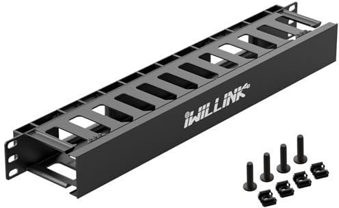 Iwillink 1U 19 Cable Manager 12 Slots Horizontal Rack Mount Wire Management Server Rack Cable Management Finger Duct Wire Organizer with Cover and Mounting Screws for Network Cabinet