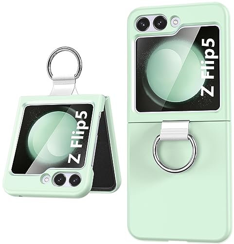 TXXO Z Flip5 Case for Samsung Galaxy Z Flip 5 Cover Silicone with Ring Holder for Samsung flip 5 Phone Case [Slim Fit] Shockproof Anti-Scratch Hard PC Full Cover for Galaxy Z Flip5 5G, Light Green