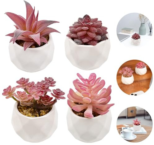 ADERTOS 4 PCS Plantas Suculentas Artificiales Plantas Artificiales Pequeñas Plantas Artificiales de Maceta Suculentas Artificiales Decorativas Pequeñas Plantas Falsas con Macetas para Casa Oficina