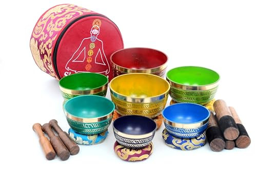 THE NEPAL - Lot de 7 bols chantants tibétains pour la guérison des chakras - Ensemble de 7 bols chantants tibétains - Multicolore - Bols chantants - MUSICAL_INSTRUMENTS