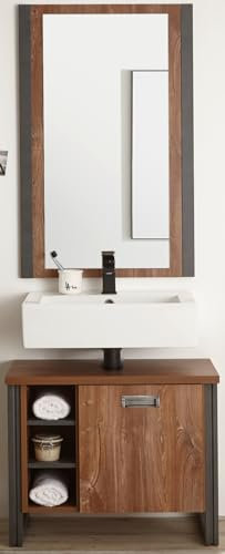 Furn.Design Badmöbel Set in Eiche Stirling und grau Matera Badkombination 2-teilig Waschbeckenunterschrank und Spiegel im Industrial Desgin 61 x 205 cm Auburn (Set 1)