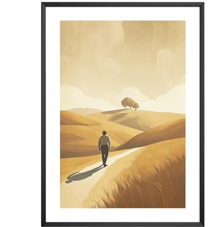 MJ-GRAPHICS® - Poster Natur Landschaft - Spaziergang Feld - Wandbild Din A4 in Galerie Qualität 300g dickes Posterpapier - Hügel Berge Feld Motiv - Küchen & Wohnzimmer Bilder - ohne Bilderrahmen