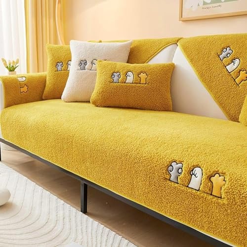 Upgraded Couch Covers- Non-Slip Sofa Cover For Couch, Thick Plush Winter Sofa Slipcovers, Super Soft, 1/2/3/4 Seater Couch Furniture Protector For Pets Kids Dog Cat ( Color : Yellow , Size : 70X150CM
