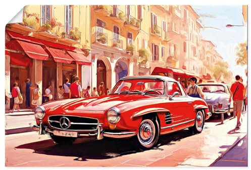 ARTland Wanddeko Poster & Kunstdrucke Wandposter 120x80 cm Auto Sportwagen Oldtimer Mercedes 300 SL Rot Frankreich U5DD