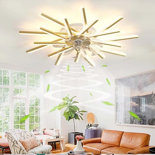 Fachae 6 Vitesses De Vent Ventilateur Plafond Avec Lumiere Et Telecommande Silencieux Lampe Ventilateur Dimmable Réversible DC Lustre Ventilateur Pour Chambre Salon-Gold||92cm