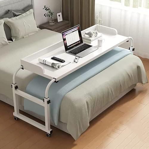 FDSGEEE Überbetttisch Mit Rollen Laptop Betttisch Computerständer Für Krankenbett Pflegebett Laptoptisch Mit Höhen Und Breitenverstellung Tisch Für Zuhause Und Schlafzimmer(Color:Weiß)