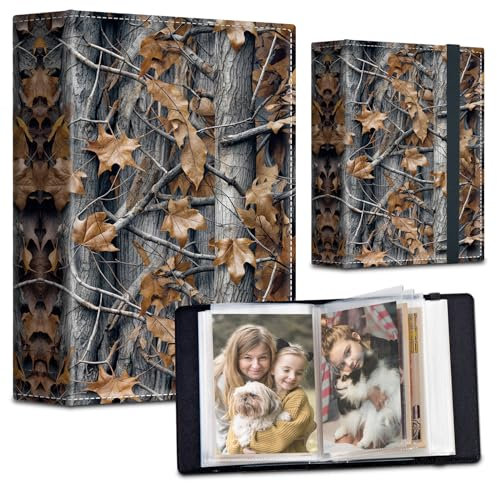 Fotoalbum, 10 x 15 cm, Kapazität für 120 Fotos, PU-Ledereinband, Fotoalbum mit starkem Gummiband, tragbares Bilderalbum für Baby, Familie, Hochzeit, Abschlussfeier, Jahrestag, Camouflage-Wald