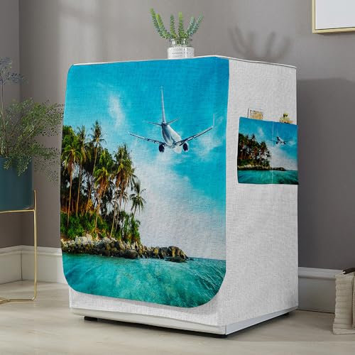 Highdi Funda de Lavadora Cubierta Exterior,Adapta a la Mayoría de Lavadoras y Secadoras de Carga Frontal Protector Solar a Prueba de Polvo (Patrón de avión 6,L Capacidad 10.5~12 KG)
