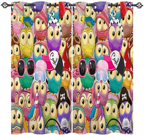 ANHOPE Nette Cartoon Tier Eule Vorhänge mit Ösen Kinder Jungen Mädchen Gardinen Blickdichte Thermo Vorhang Blackout Curtain Schlafzimmer Wohnzimmer Verdunklungsvorhänge 2er Set H 175 x B 140 cm