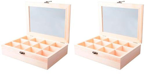 Acan Tradineur - Pack de 2 Cajas de Madera con 12 Compartimentos y Tapa con Cristal, joyero, Expositor de Joyas, Organizador, Collares, Anillos, Pendientes, 21,5 x 16 x 4,6 cm