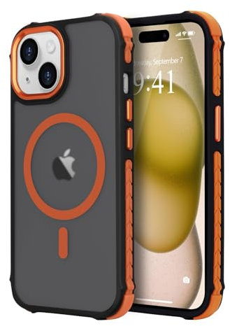 LLZ.COQUE Magnetic Case for iPhone 15, Compatible with Magsafe Translucent Matte Anti-Slip Phone Case, Military Grade Protection Rugged Shockproof Durable Cover for iPhone 15, Orange