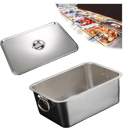 NJDQFA Stapelbar Gastro Behälter Mehrweg, Rechteckig Edelstahl Gastronomiebehälter,Lebensmittel Lagern Behälter,45 * 35cm,15cm