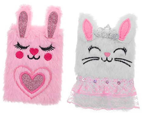 WOONEKY Plüsch-tagebuch Hasen-design 2-teiliges Set Mädchengeschenk Cartoon-notizblock Für Jungen Und Mädchen