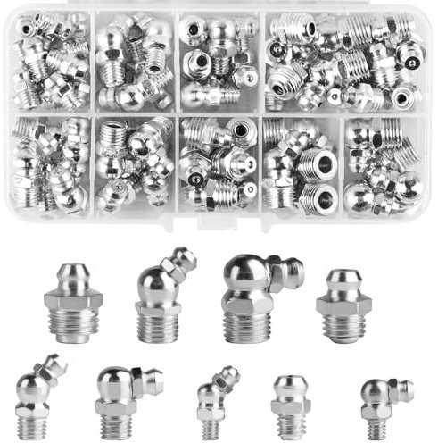Confezione da 70 assortimenti di ingrassatori, set di ingrassatori M6 M8 M10 per ingrassatori, ingrassatori idraulici diritti e angolati 45° 90° 180°, ingrassatori conici, ingrassatori conici per ingr