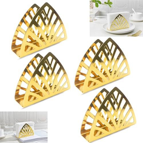 Serviettenhalter, goldener Serviettenhalter aus Metall, 4 Stück, Einfachheit, dreieckiger Taschentuchspender aus Edelstahl für Küchenarbeitsplatten, Esstische, Gold