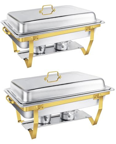 WENMILY Lot de 2 récipients de maintien au chaud en acier inoxydable - 9 l - Robuste et de qualité supérieure - Design à bord roulé - Chauffe-plats pour traiteur, buffet et fête (carré doré - 2